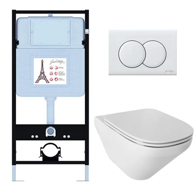 Инсталляция JACOB DELAFON , с безободковым унитазом MODERN LIFE, сиденье с микролифтом, клавиша белый глянцевый E21775RU-00